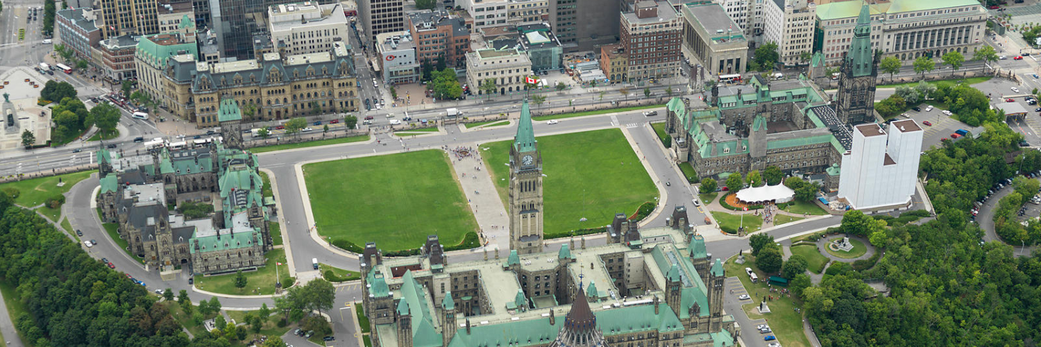 Aerial view of Parliament Hill, showcasing its architectural design and surrounding landscape.